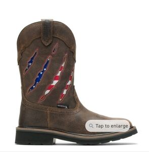 Wolverine Distressed Brown Western Boots with Patriotic Design